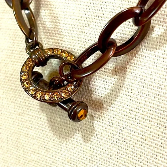 Nolan Miller 90s Vintage Veneto Chain Orange Rhinestone Toggle Clasp Necklace - Picture 2 of 7